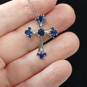 Elegant Silver Tone ( Stainless Steel )and Blue Cross Pendant Necklace